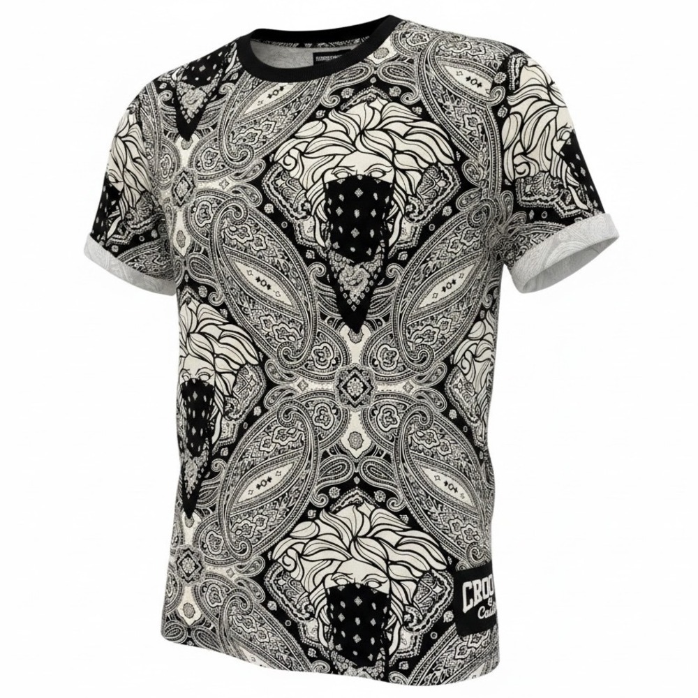 Crooks & Castles Mens Medium Paisley Medusa Graphic Shirt Black White (B21) NWTs